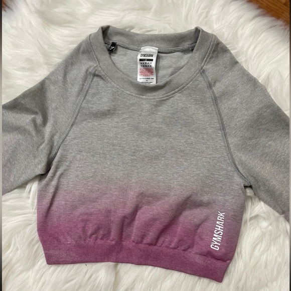 Gymshark Crop Top Long sleeve Ombré Gray Pink Back Scrunch - Picture 3 of 5
